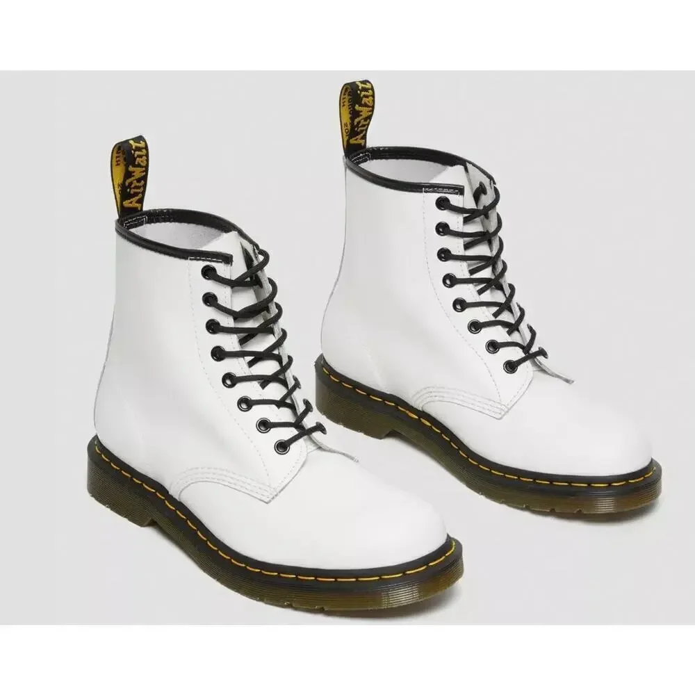 Dr. Martens 1460 Smooth Leather Lace Up Boots In White Size 9